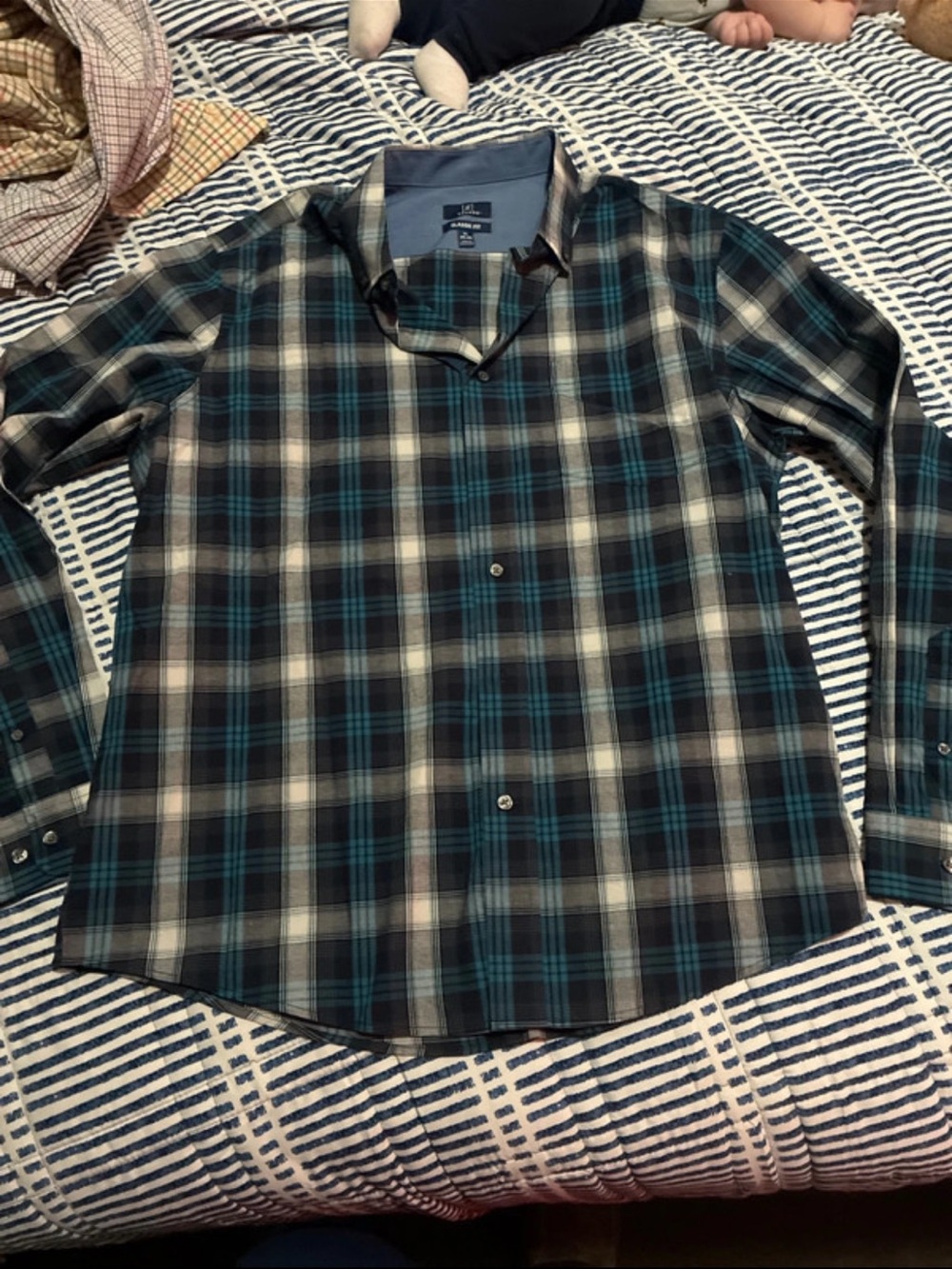 George Blue and Black Plaid Button-Down Shirt